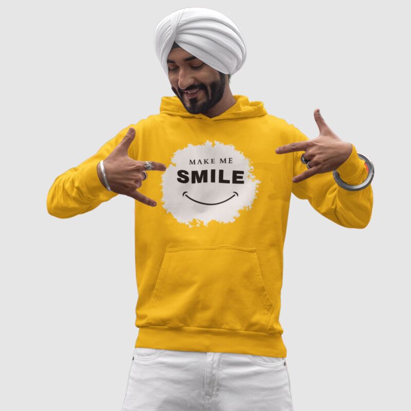 mens hooded sweatshirt make me smile yellow